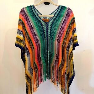 Missoni bright colorful metallic and fringe detail poncho NWOT
